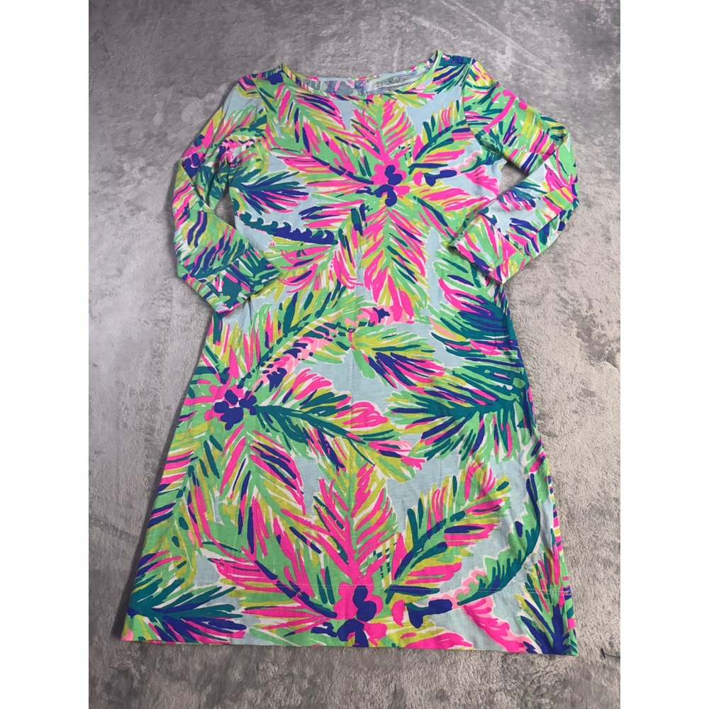 Lilly Pulitzer Pima Cotton Marlowe Tropical Palm Print T-Shirt Dress Small